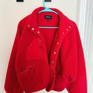 Vibrant Red Fleece Bomber Jacket